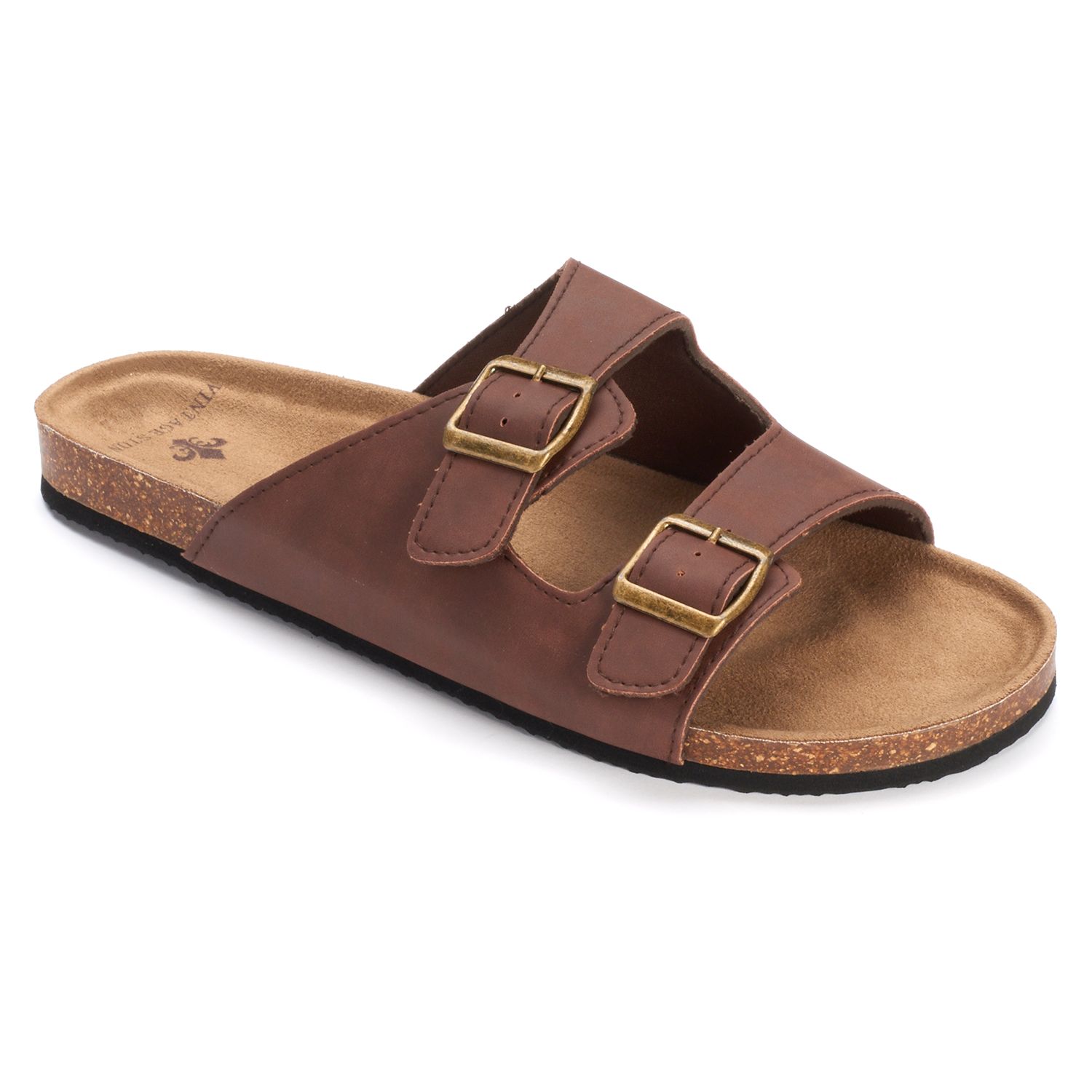 double buckle slip on sandals