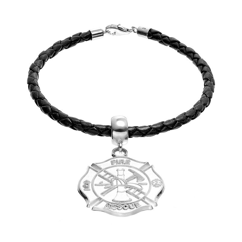Insignia Collection Sterling Silver and Leather Fire Rescue Maltese Cross 