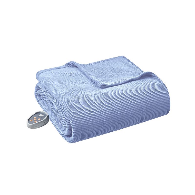 Beautyrest Knitted Micro Fleece Heated Blanket, Blue, Twin