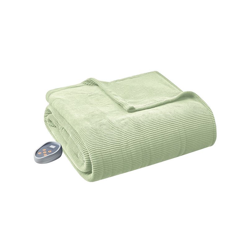 Beautyrest Knitted Micro Fleece Heated Blanket, Green, Twin