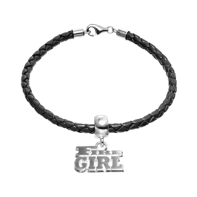 Insignia Collection Sterling Silver & Leather Fire Girl Charm Bracelet