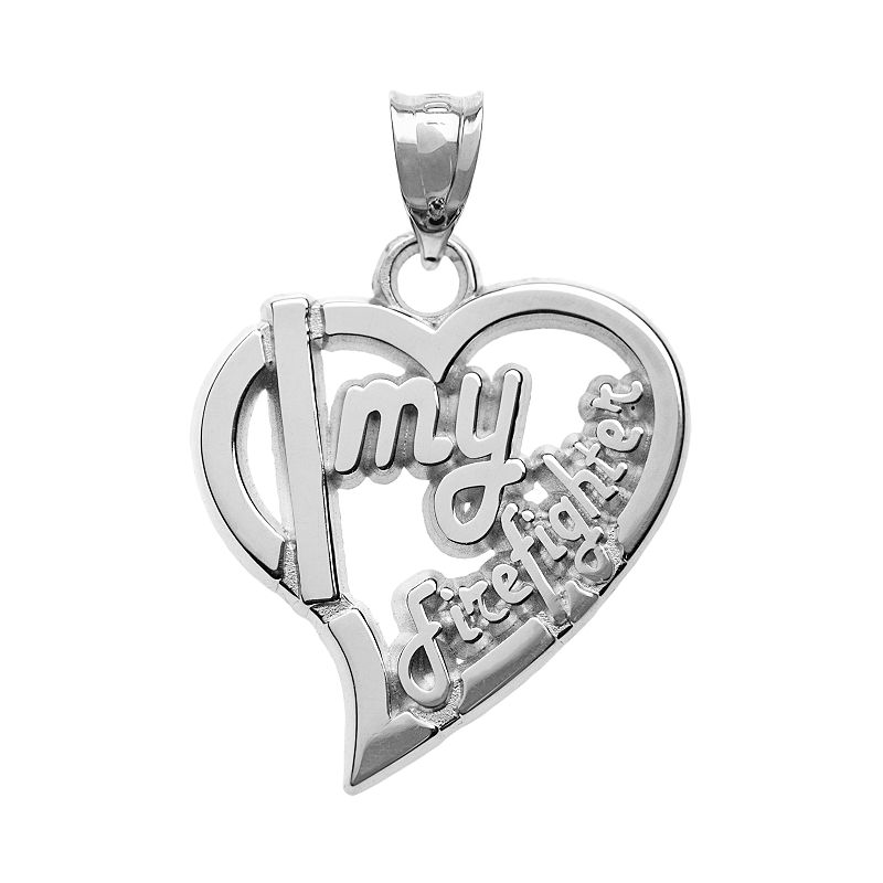 Insignia Collection Sterling Silver Firefighter Heart Pendant, Womens