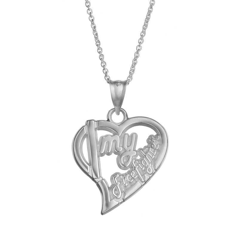 Insignia Collection Sterling Silver I Love My Firefighter Heart Pendan