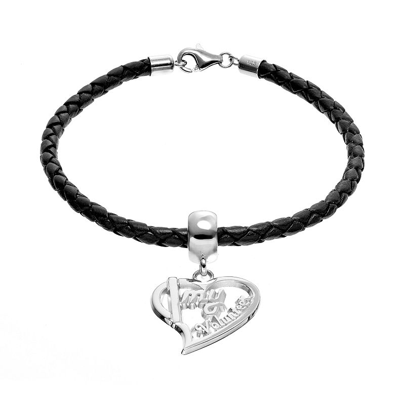 Insignia Collection Sterling Silver & Leather I Love My Volunteer Hear