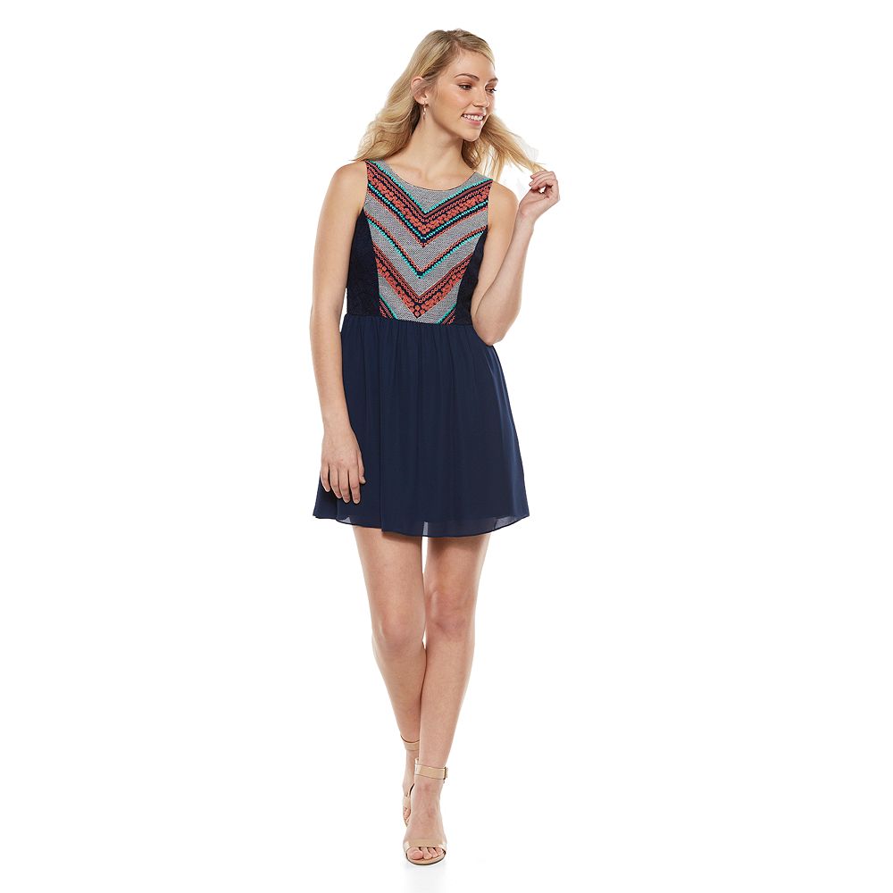 Juniors' My Michelle Floral Embroidered Dress