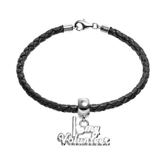 Insignia Collection Sterling Silver & Leather "I Love My Volunteer" Charm Bracelet