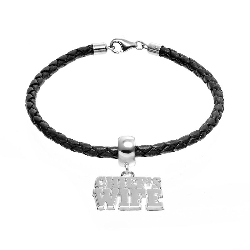 Insignia Collection Sterling Silver & Leather Chiefs Wife Charm Brace