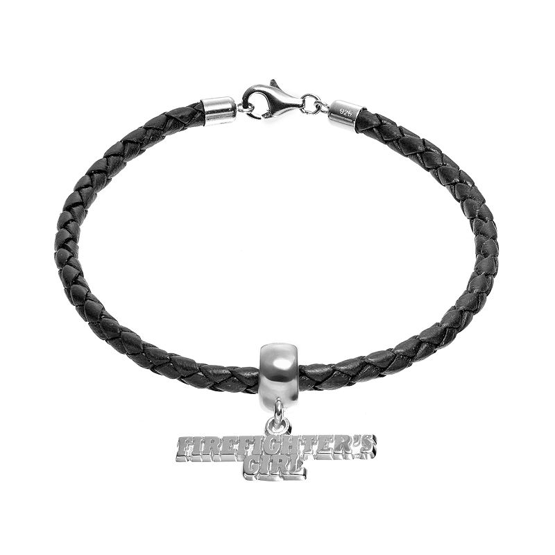 Insignia Collection Sterling Silver & Leather Firefighters Girl Charm