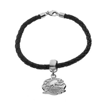Insignia Collection Sterling Silver & Leather St. Florian Charm Bracelet