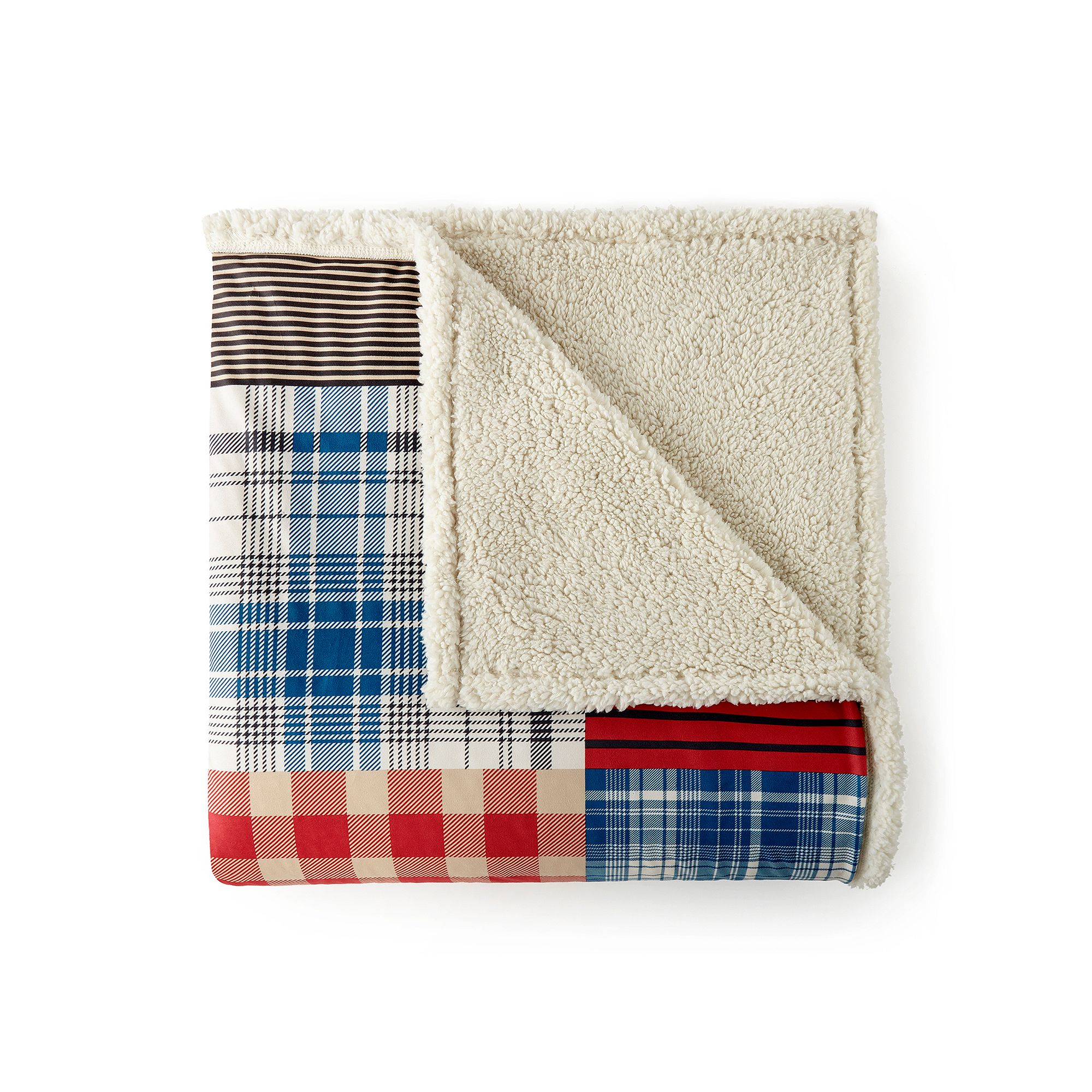 Micro Flannel® Sherpa Blanket, Pink Patch Plaid