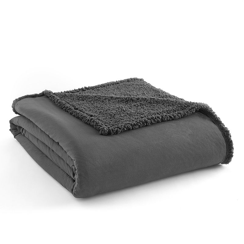 Micro Flannel Sherpa Blanket, Grey, Twin