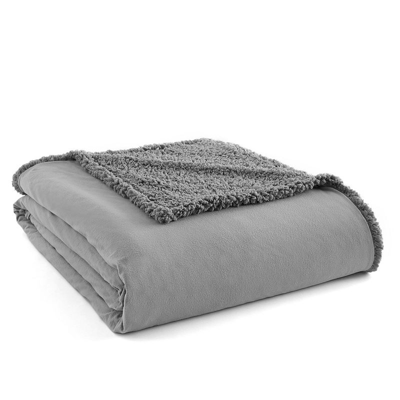 52855007 Micro Flannel Sherpa Blanket, Grey, Twin sku 52855007