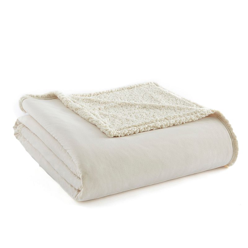 Micro Flannel Sherpa Blanket, White, Full/Queen