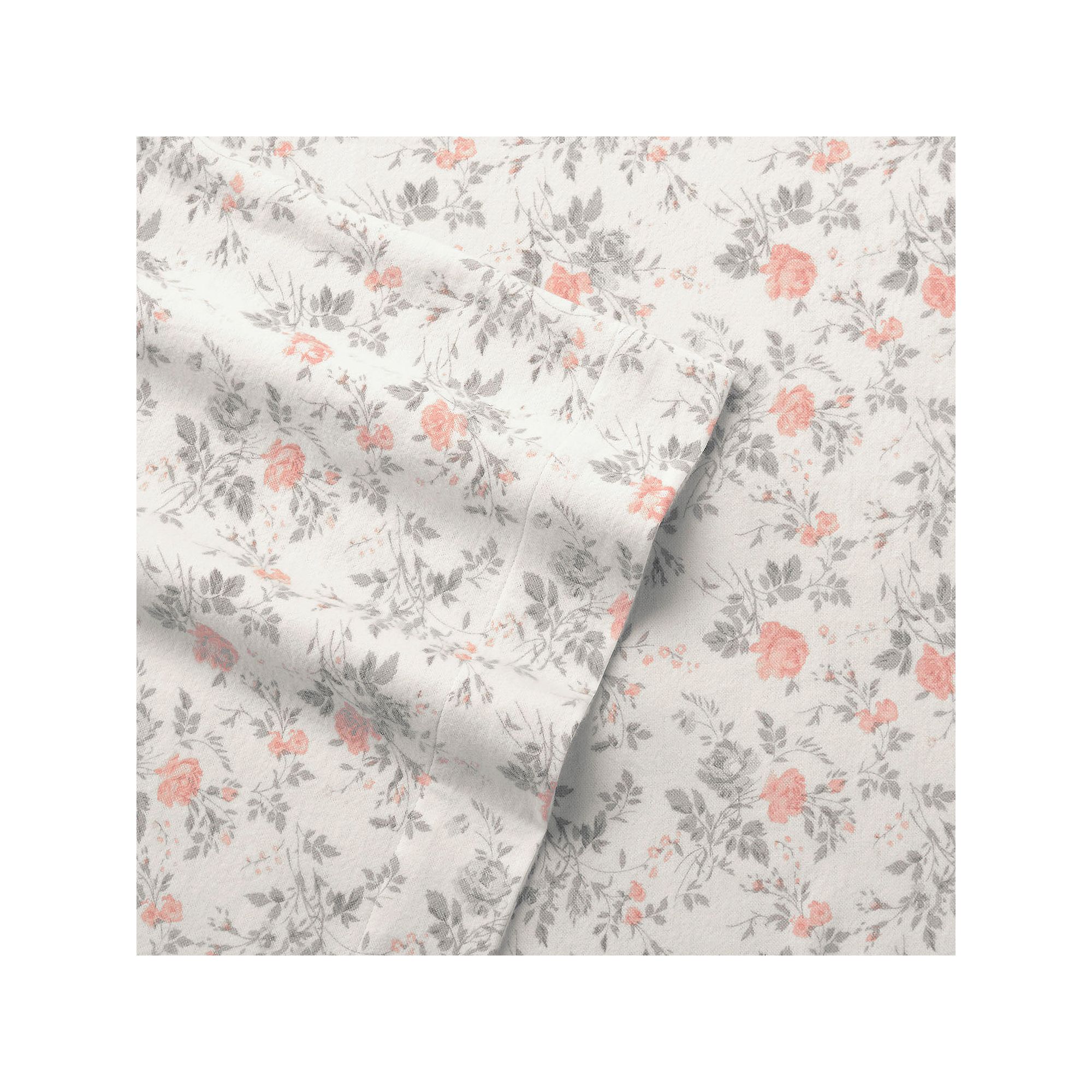 Laura Ashley Brushed Cotton Flannel Sheet Set, Gray Rosalie