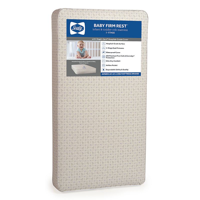 (Similar )Sealy - Baby Firm Rest Waterproof Standard Toddler & Baby Crib Mattress - 204 Premium Coils, Healthy Clean, 51.7” x 27.3" - Gray