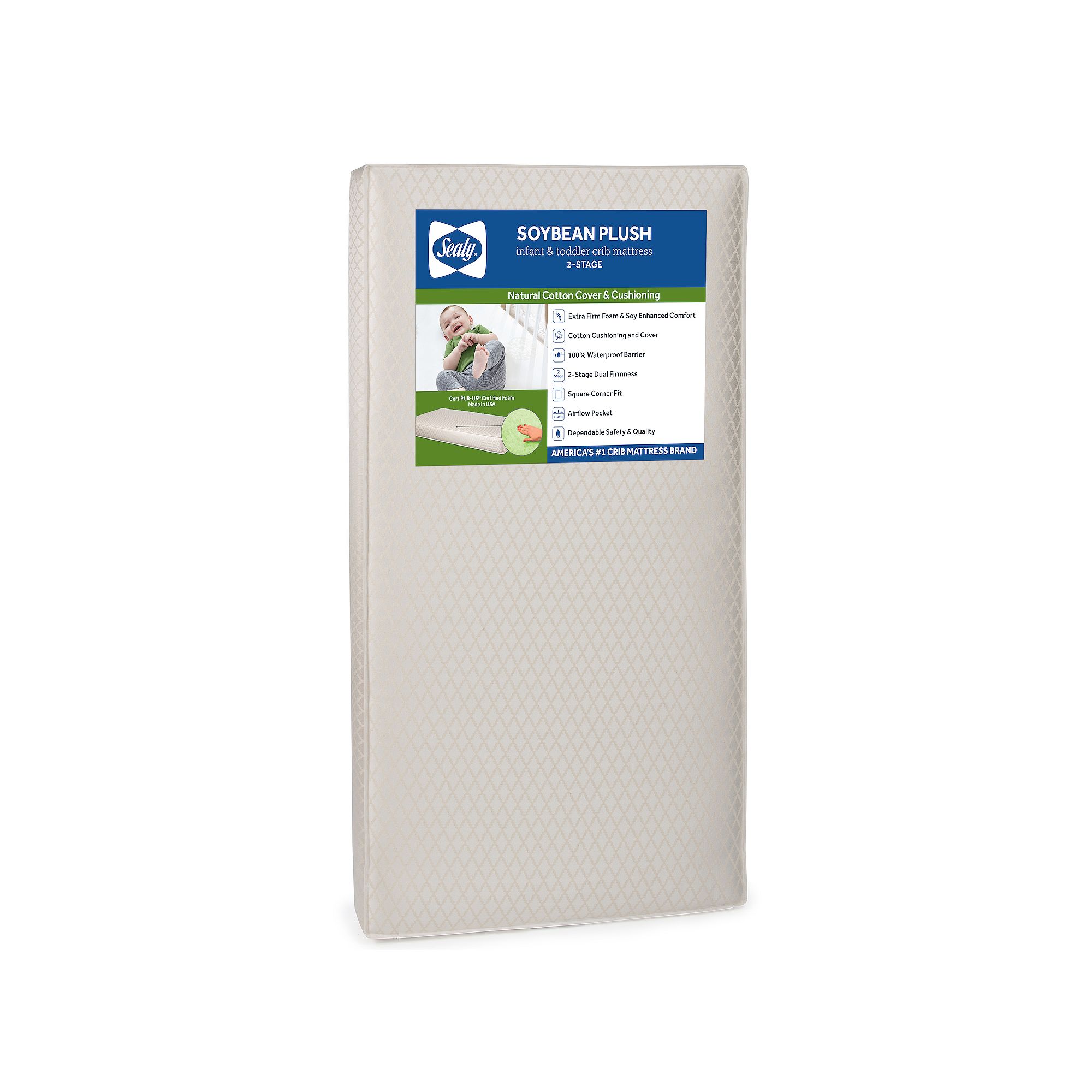 Sealy Soybean Plush Foam Core Crib Mattress, White