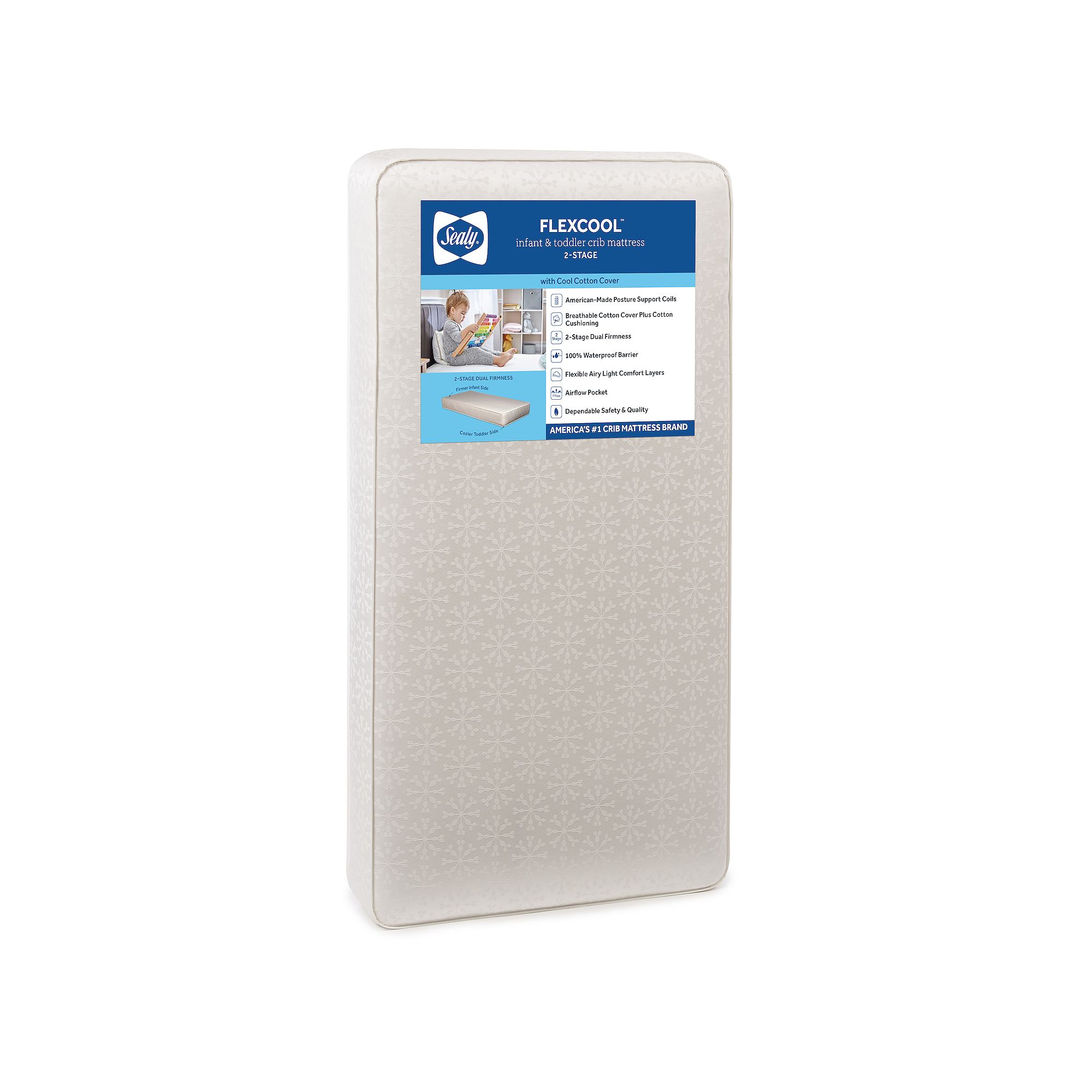 Sealy Cozy Cool Hybrid 2-Stage Coil & Gel Crib Mattress, White