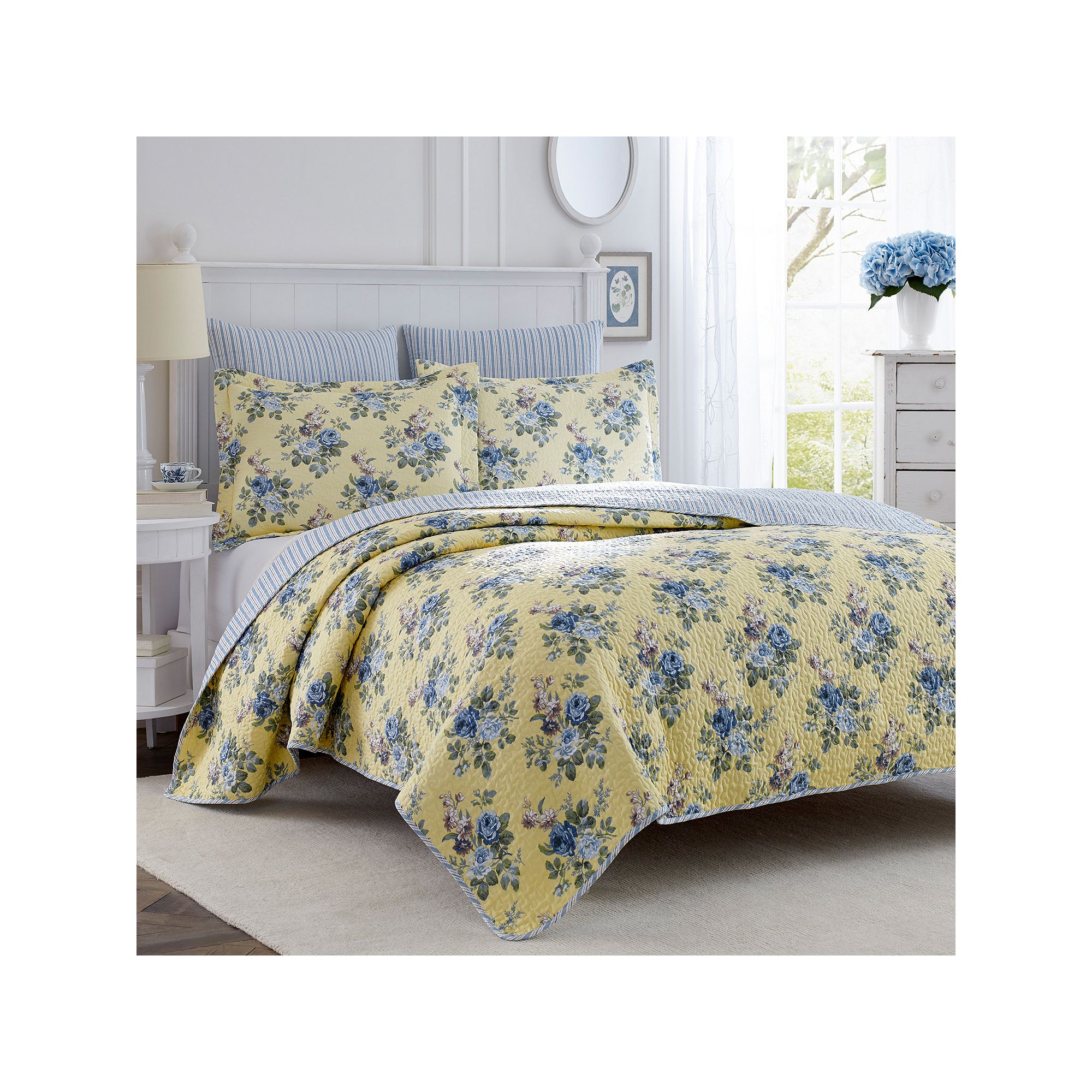 Laura Ashley Linley Floral Quilt Set, Blue