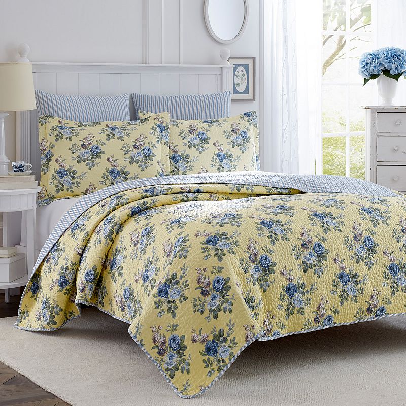 Laura Ashley Linley Floral Quilt Set, Blue, Twin