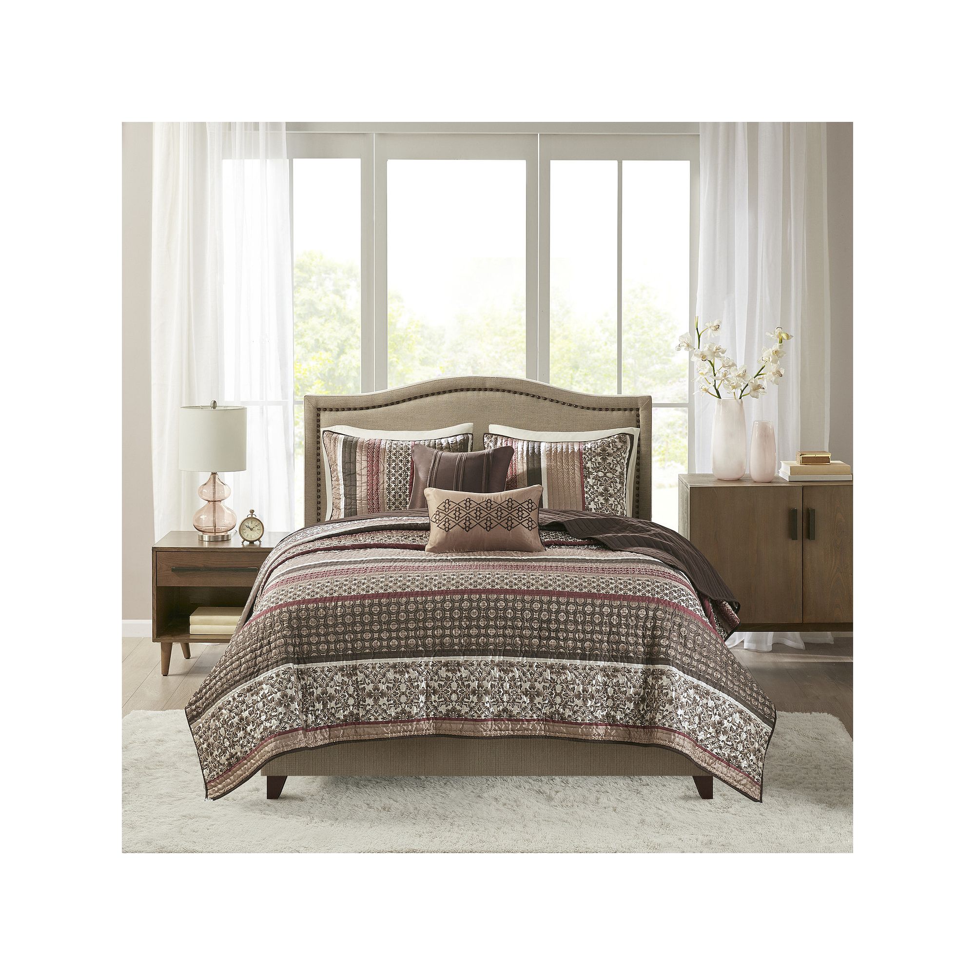 Madison Park Dartmouth 5-Piece Quilt Set with Shams and Throw Pillows, Red