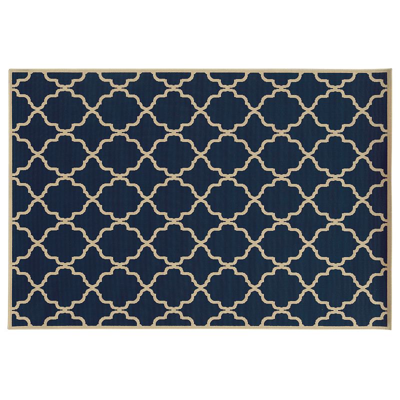 StyleHaven River Geometric Lattice Indoor Outdoor Rug, Dark Blue, 5X7.5 Ft