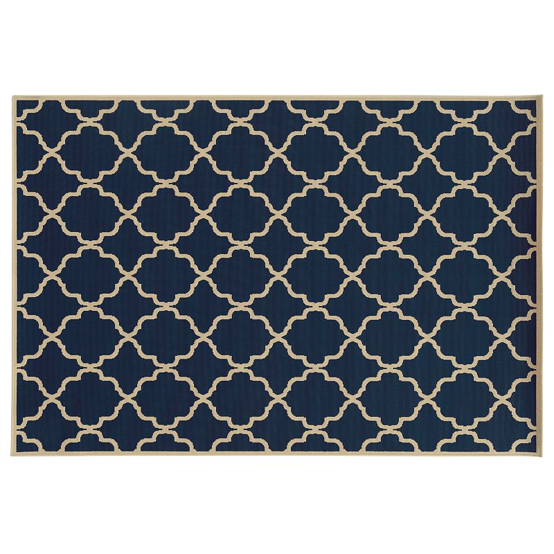 StyleHaven River Geometric Lattice Indoor Outdoor Rug, Dark Blue, 5X7.5 Ft