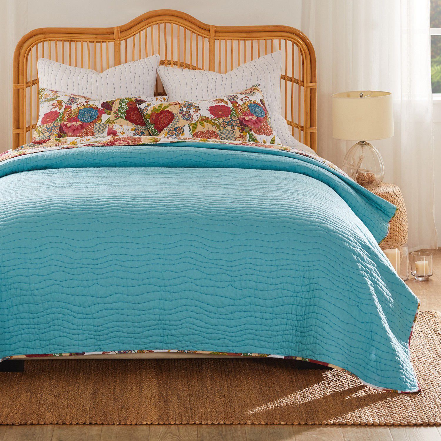 Greenland Hoe Pavona Velvet Ebellished Quilt Set, 3-Piece Full/Queen