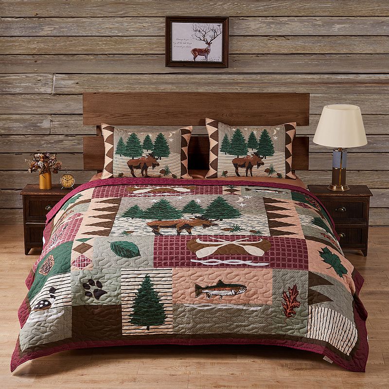 Greenland Home Fashions Moose Lodge Quilt Set, Multicolor, Full/Queen