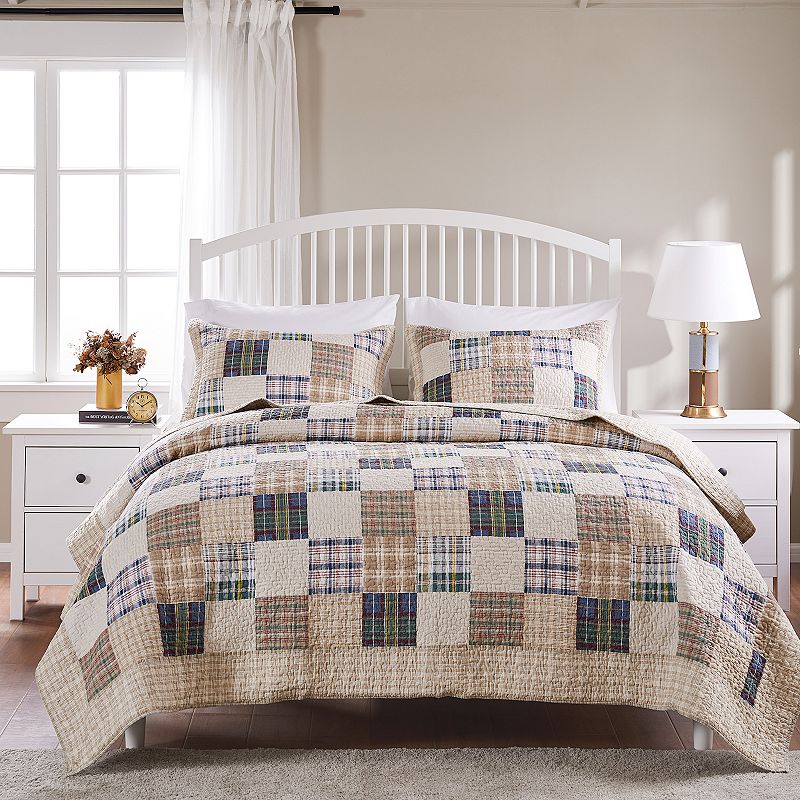 94308271 Greenland Home Fashions Oxford Quilt Set, Beig/Gre sku 94308271