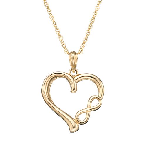10k Gold Heart & Infinity Pendant Necklace