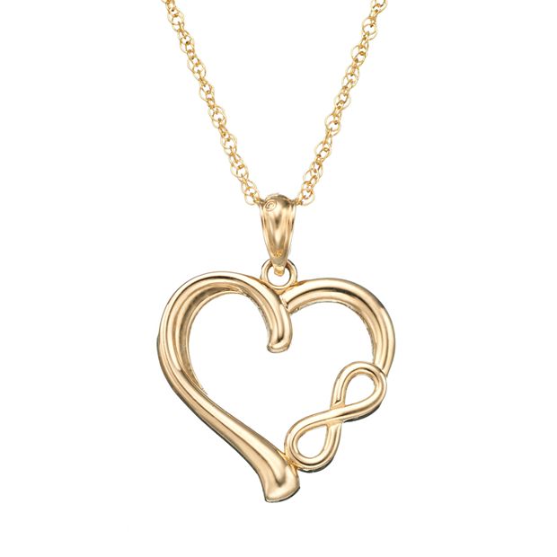 10k Gold Heart & Infinity Pendant Necklace