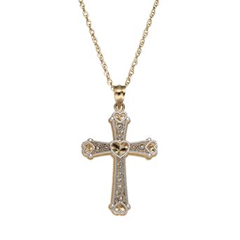 10k Gold Two Tone Openwork Cross Pendant Necklace