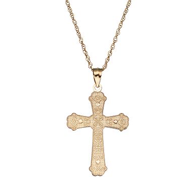 10k Gold Two Tone Openwork Cross Pendant Necklace