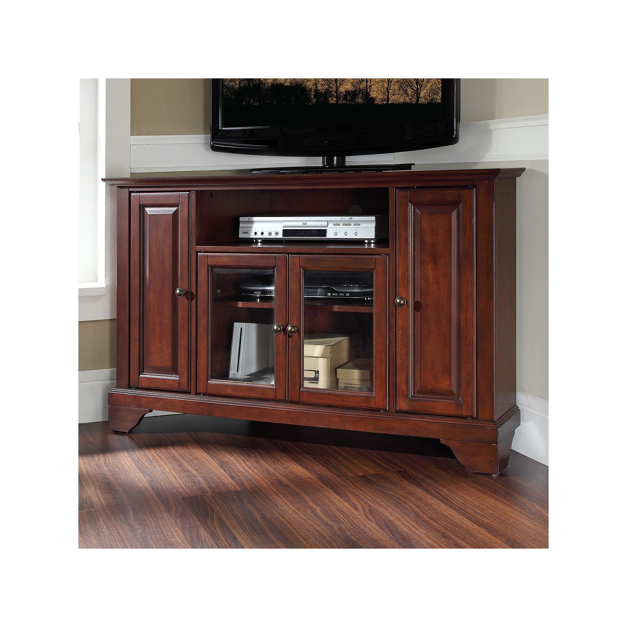 Crosley LaFayette Corner TV Stand, Brown