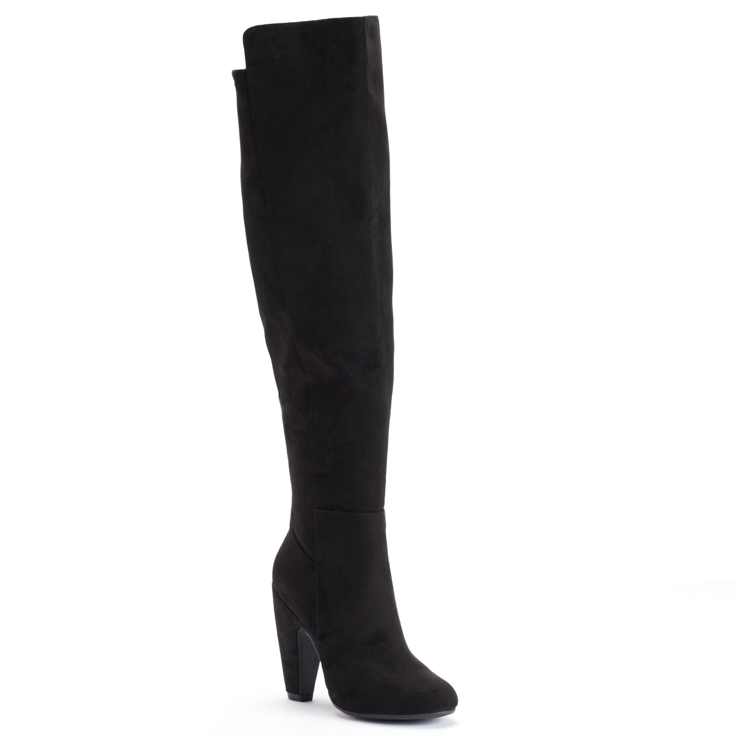 black knee high heeled women's boots