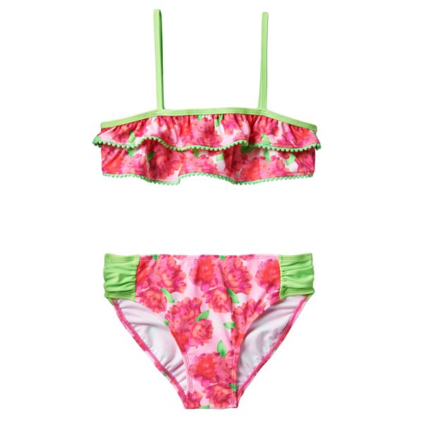 Girls 7-16 SO® Tiered Floral 2-pc. Bandeaukini Swimsuit Set