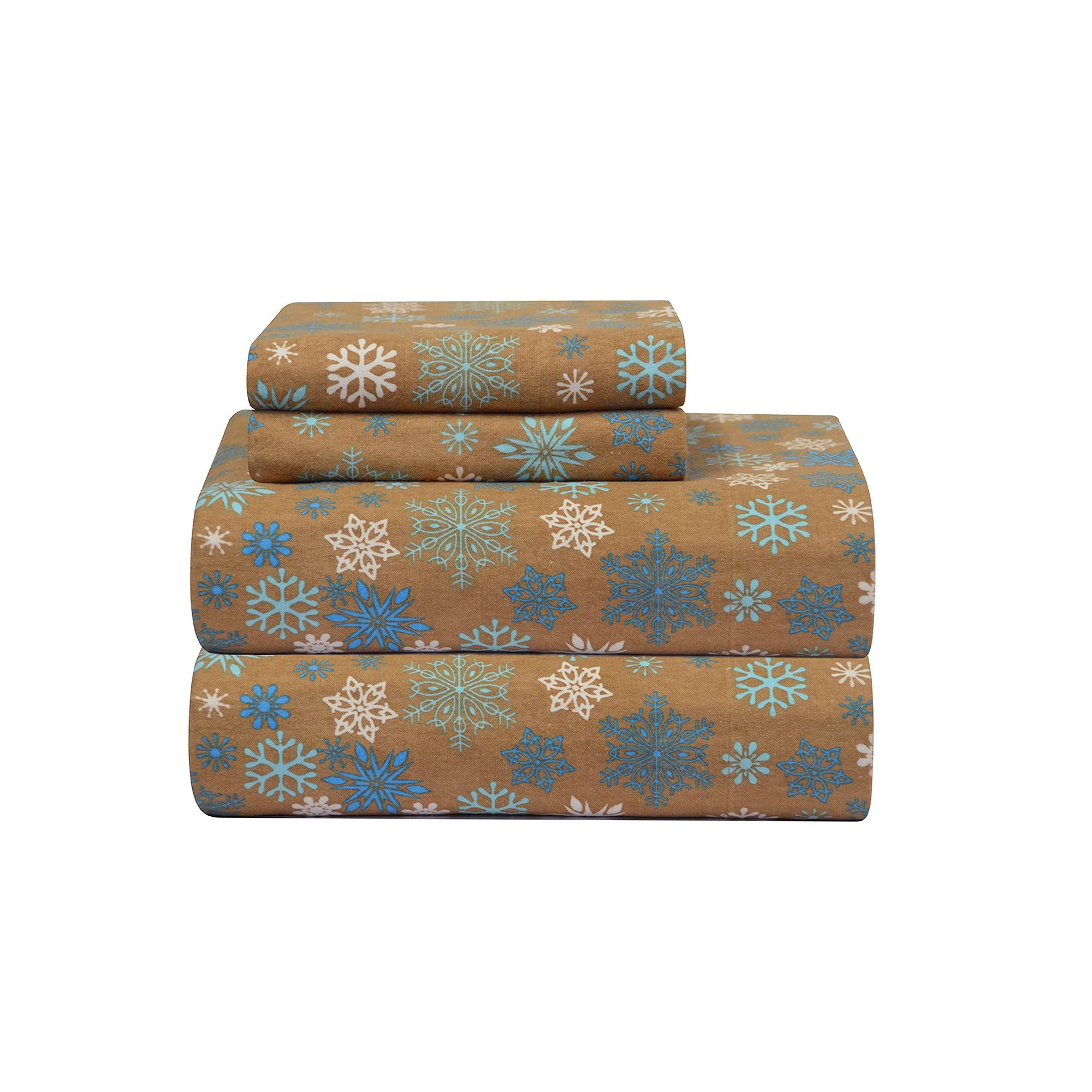 Pointehaven 100% Cotton Flannel Sheet Set, Brown Snowflake
