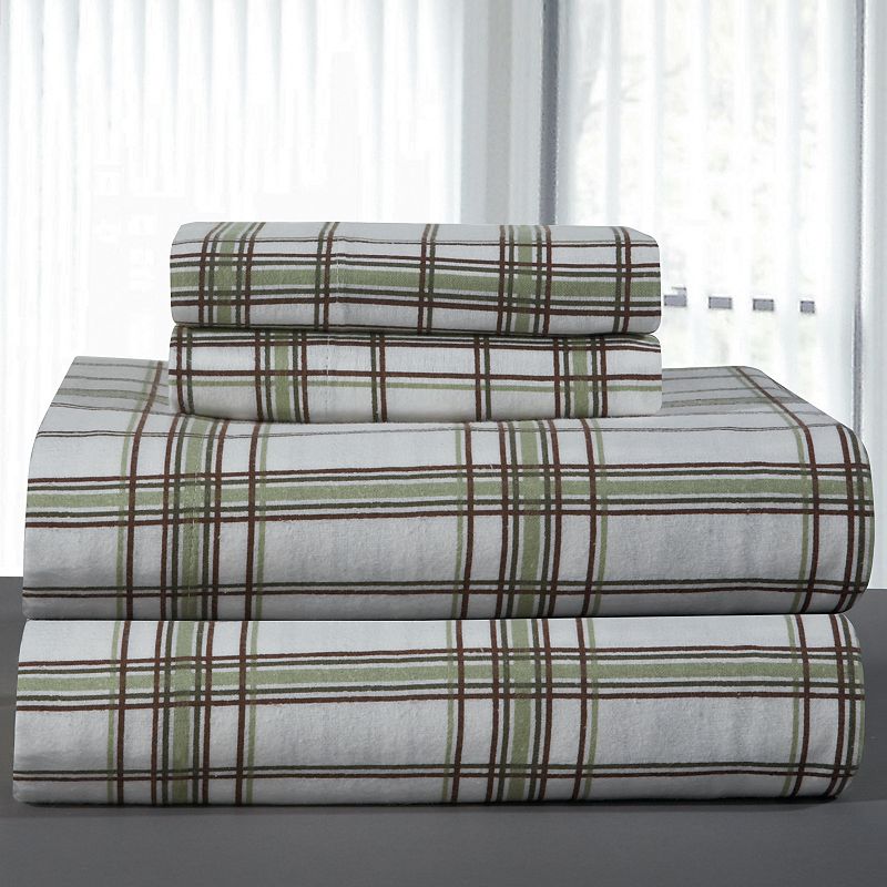 92746815 Pointehaven Flannel Sheet Set, Green, King Set sku 92746815