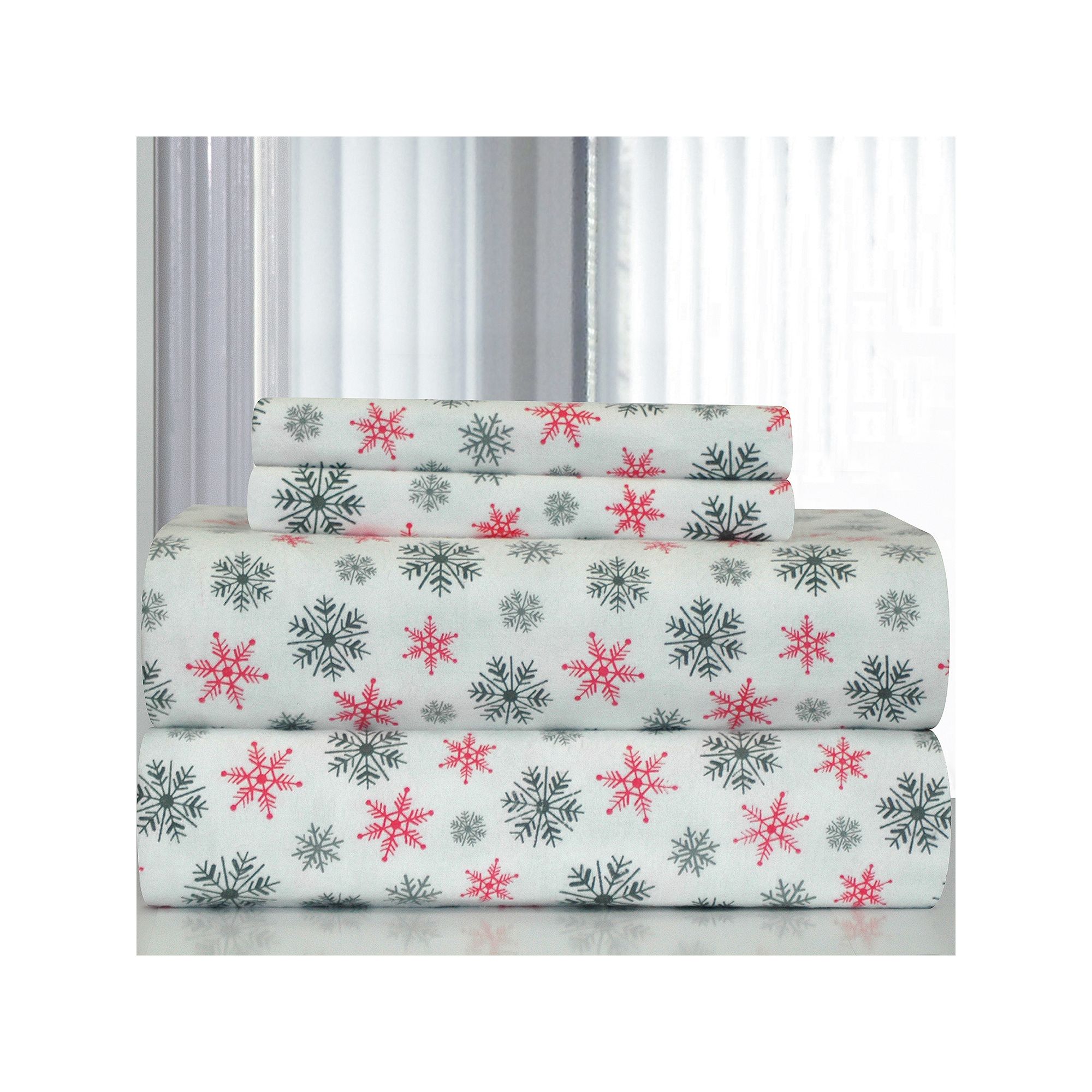Pointehaven 100% Cotton Flannel Sheet Set, White Snowflake