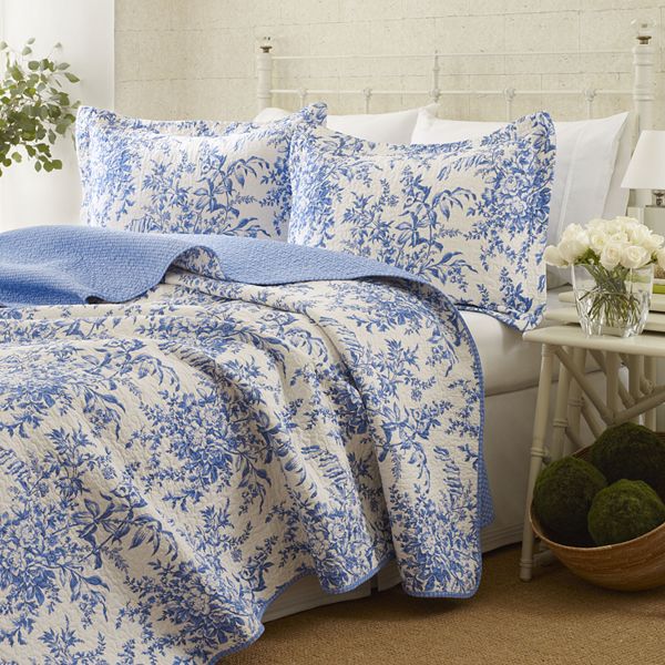 Flora Reversible Quilt Set Blue - Laura Ashley : Target