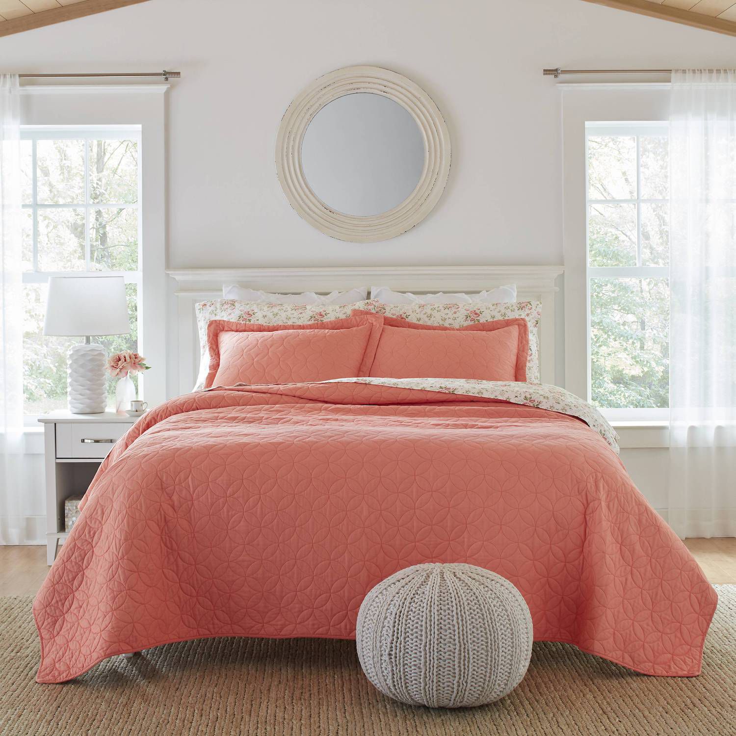 Laura Ashley Lifestyles Solid Circles Quilt Set   2036736 Coral