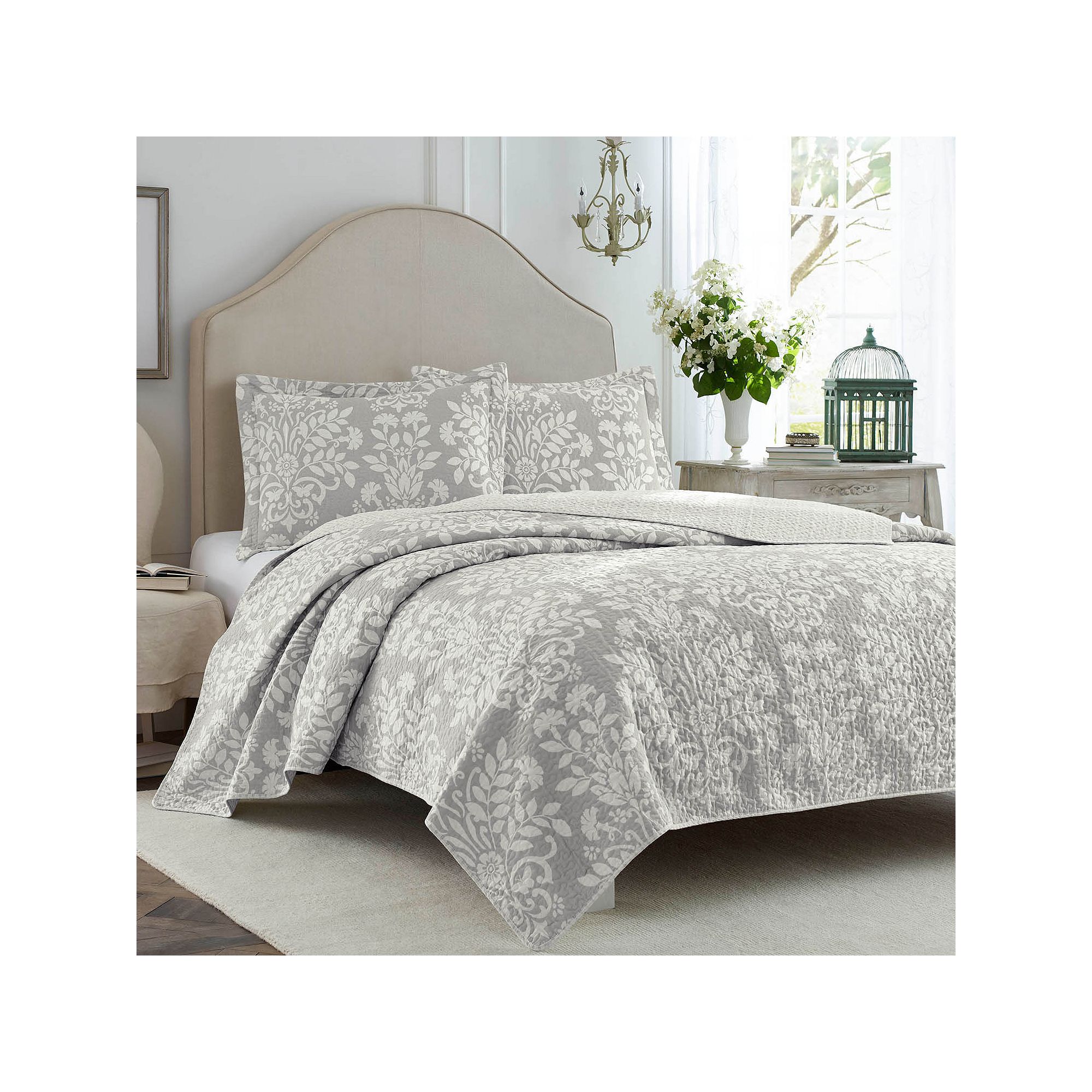 Laura Ashley Rowland Quilt Set, Gray