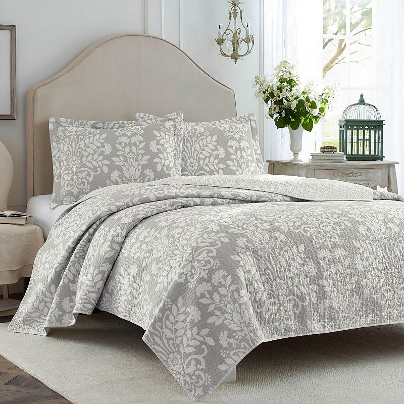 Laura Ashley Rowland Quilt Set, Grey, King