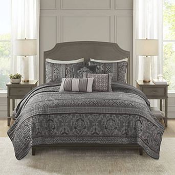 Madison Park Venetian 6 pc Jacquard Quilt Set with Shams and Throw Pillows