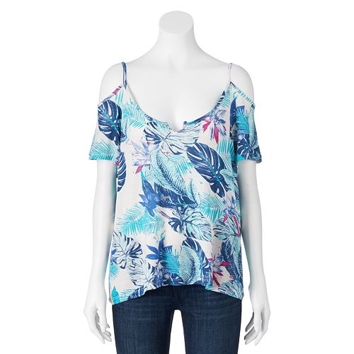 Mudd® Print Cold-Shoulder Top - Juniors