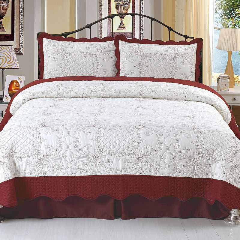 94766621 Portsmouth Home Clare Quilt Set, Red, Full/Queen sku 94766621