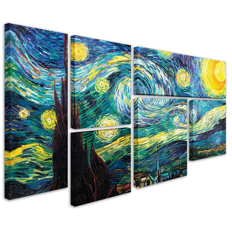 Starry Night 6-piece Canvas Wall Art Set by Vincent van Gogh, Multicol