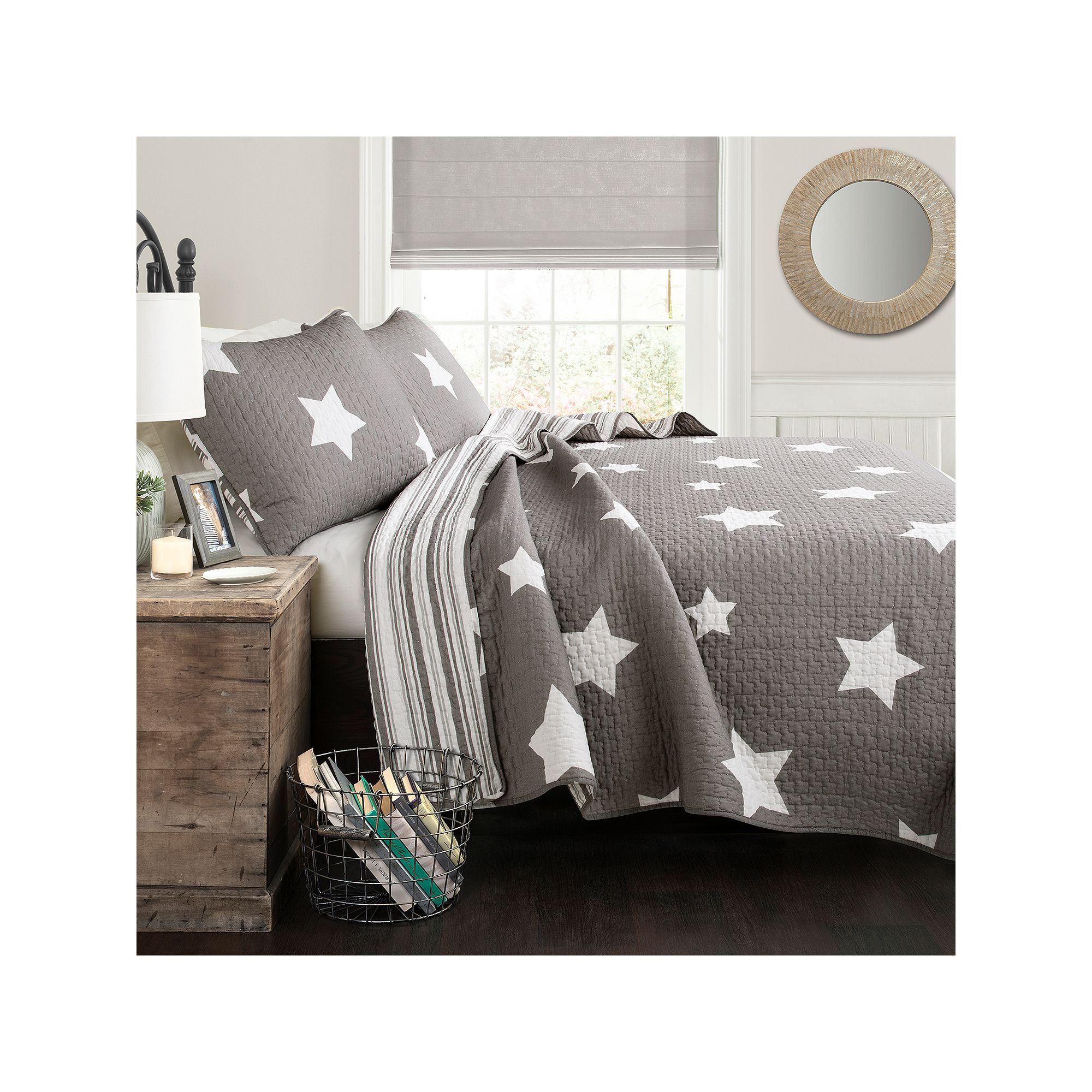 Lush Decor Star Quilt Set, Gray