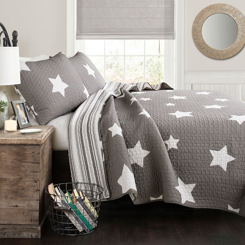 Lush Decor Star Quilt Set, Grey, Full/Queen