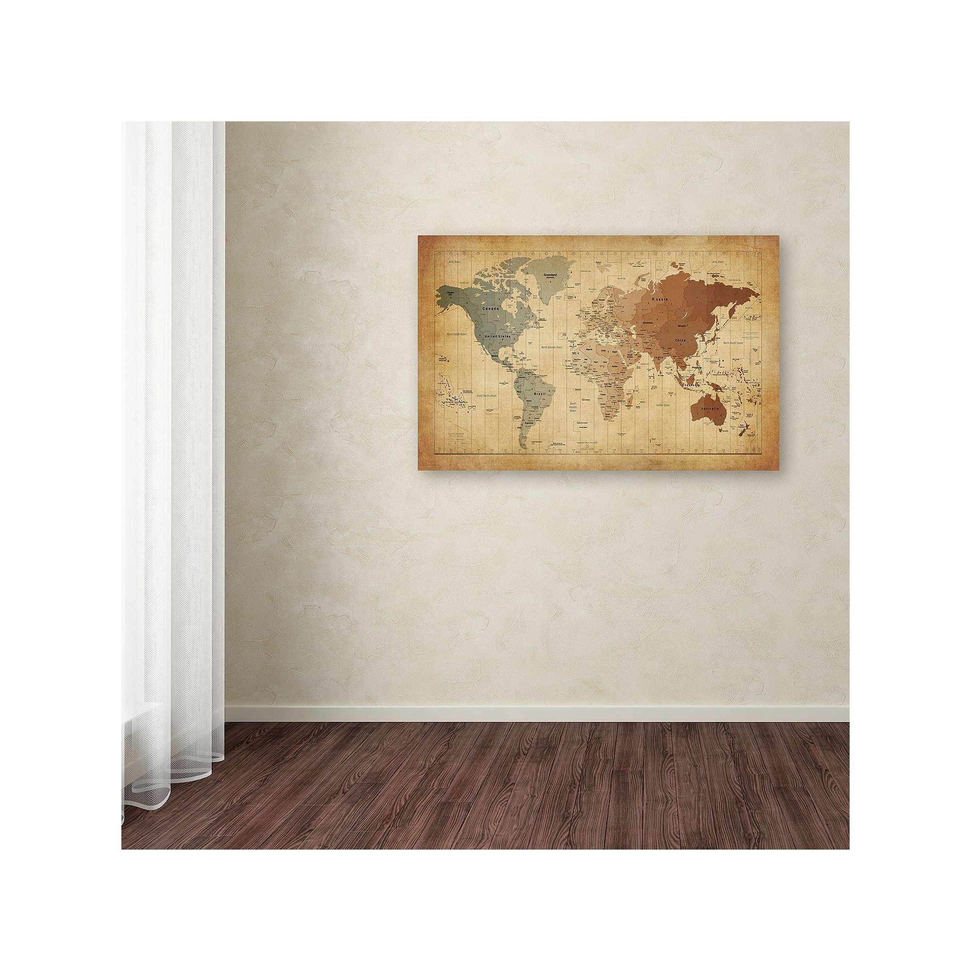 Time Zones Map of the World Canvas Wall Art, Multicolor